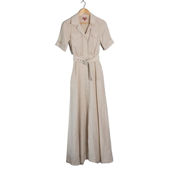 NWOT Staud Millie Linen Belted Button Front Maxi Dress Natural Cream Size 00